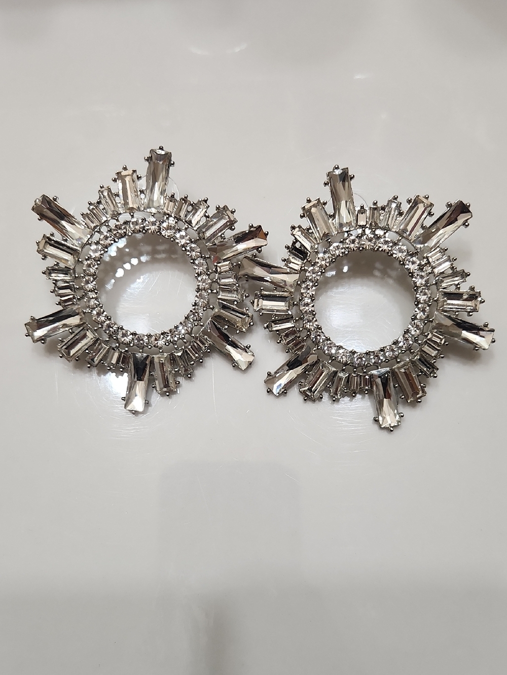 Crystal Sunburst Hoop Earrings - Silver Tone